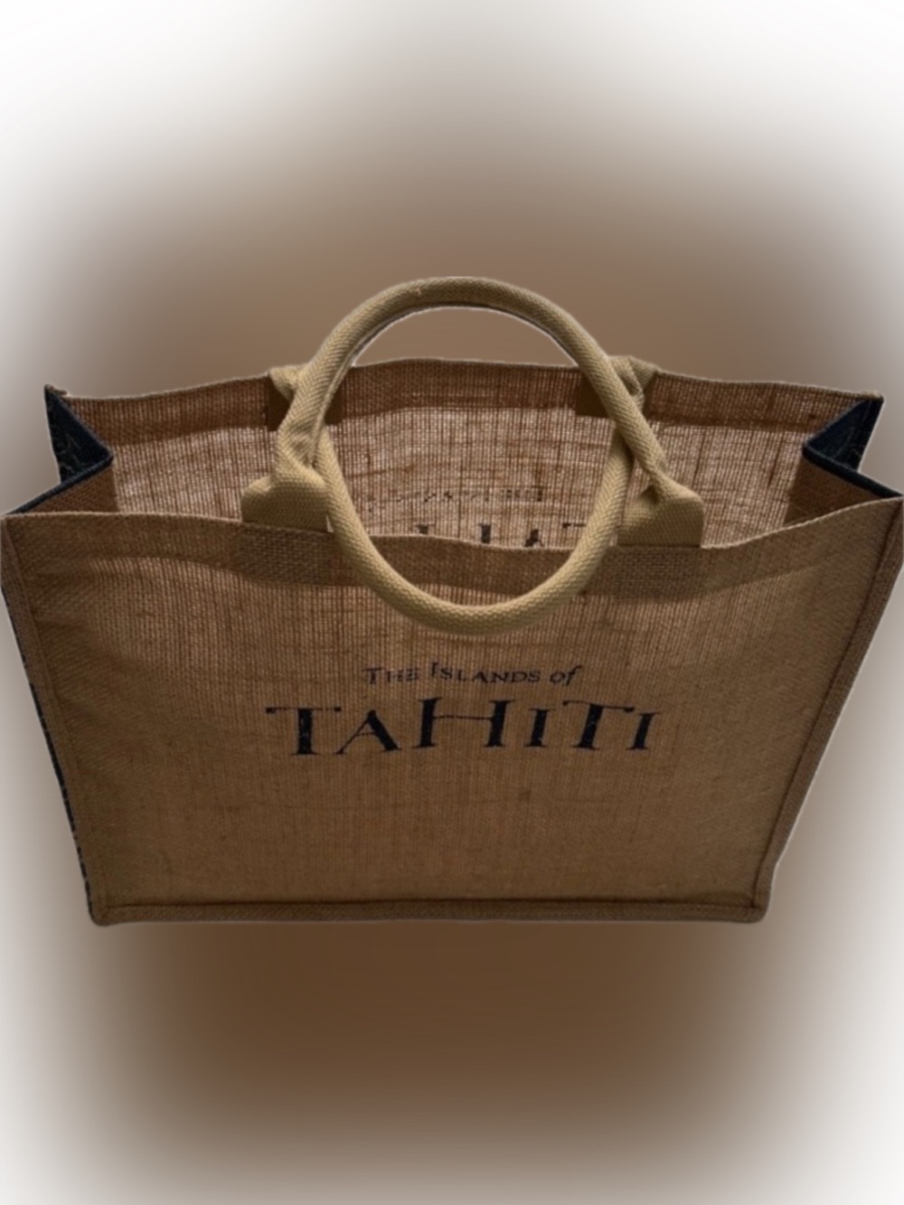 Islands of Tahiti Natural Fiber TOTE BAG Woven Unisex Travel TAN NAVY BEACH